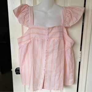 Perch by Blu Pepper Cap-Sleeve Square Neck Striped Blouse